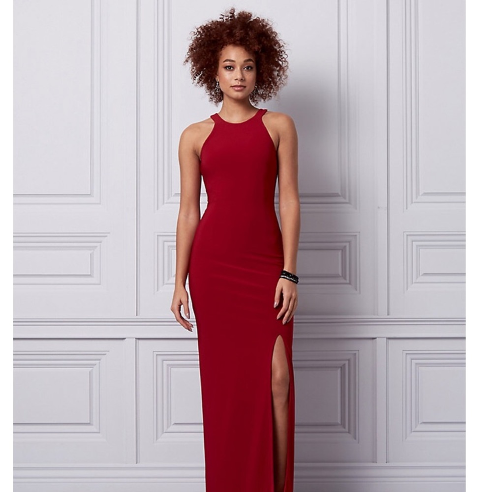 Long formal red dress with slit